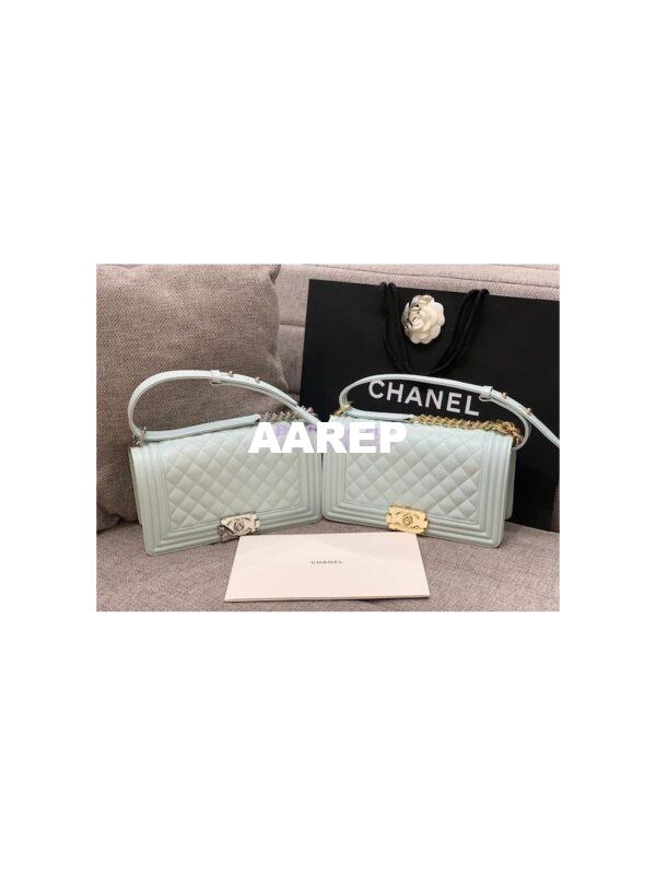 Replica Chanel Medium Boy Handbag in Grained Calfskin with Shining Hardware 67086 Light Blue 3