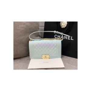Replica Chanel Medium Boy Handbag in Grained Calfskin with Shining Hardware 67086 Light Blue 2