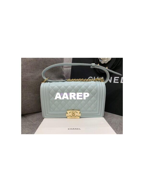Replica Chanel Medium Boy Handbag in Grained Calfskin with Shining Hardware 67086 Light Blue 5