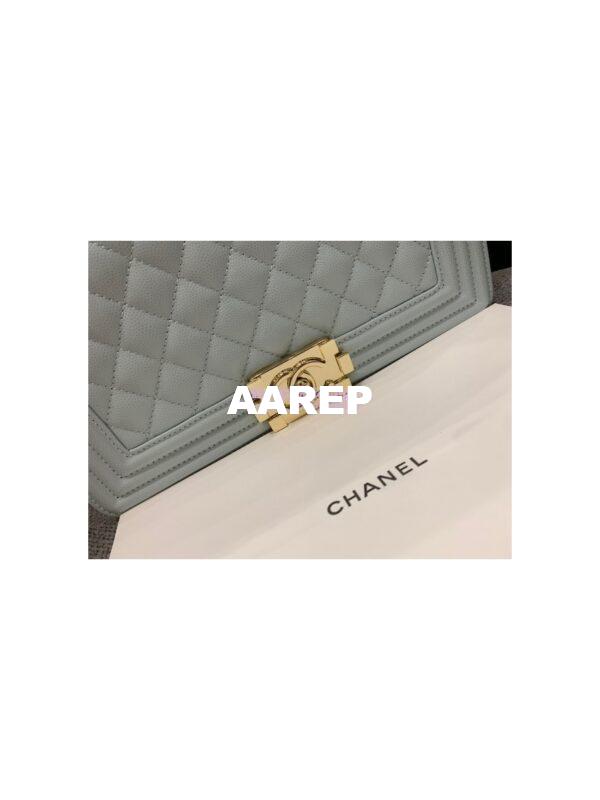 Replica Chanel Medium Boy Handbag in Grained Calfskin with Shining Hardware 67086 Light Blue 6