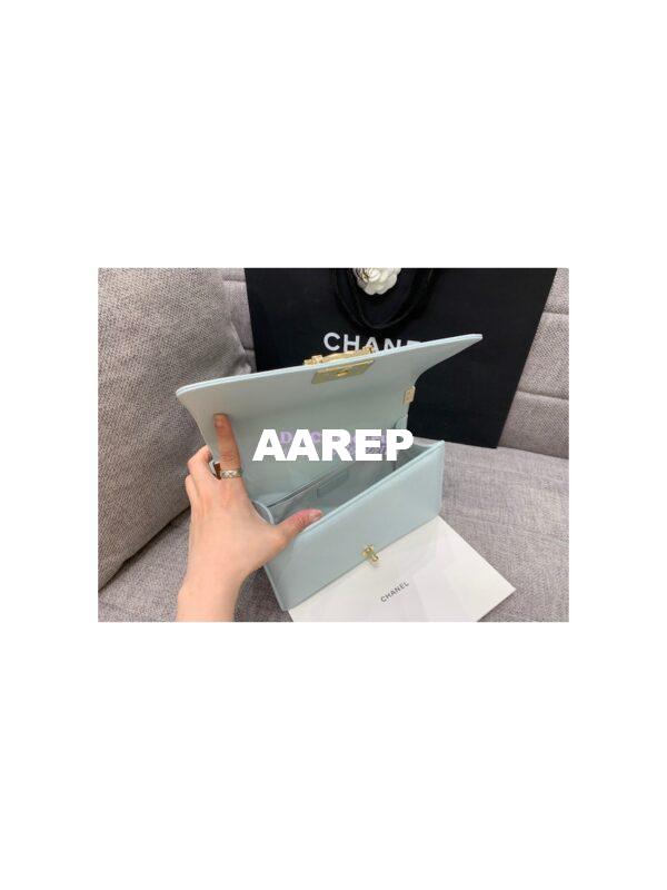 Replica Chanel Medium Boy Handbag in Grained Calfskin with Shining Hardware 67086 Light Blue 7
