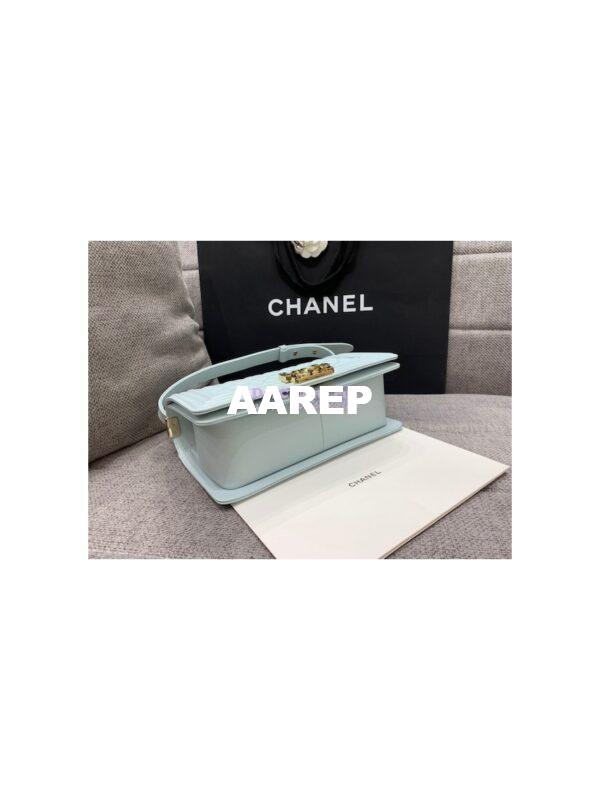 Replica Chanel Medium Boy Handbag in Grained Calfskin with Shining Hardware 67086 Light Blue 10