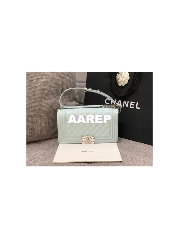 Replica Chanel Medium Boy Handbag in Grained Calfskin with Shining Hardware 67086 Light Blue 11