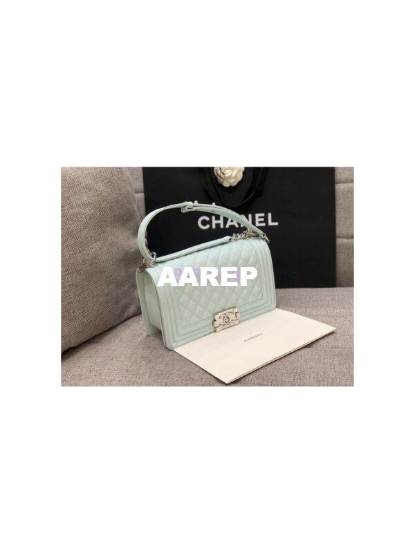 Replica Chanel Medium Boy Handbag in Grained Calfskin with Shining Hardware 67086 Light Blue 13