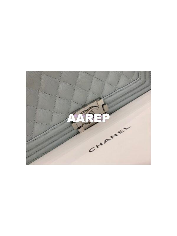 Replica Chanel Medium Boy Handbag in Grained Calfskin with Shining Hardware 67086 Light Blue 14