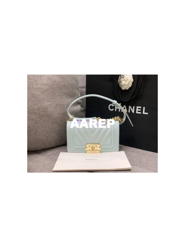 Replica Chanel Small Boy in Chevron Grained Calfskin with Shining Hardware 67085 Light Blue 4