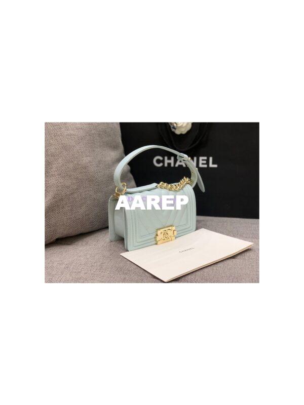 Replica Chanel Small Boy in Chevron Grained Calfskin with Shining Hardware 67085 Light Blue 6