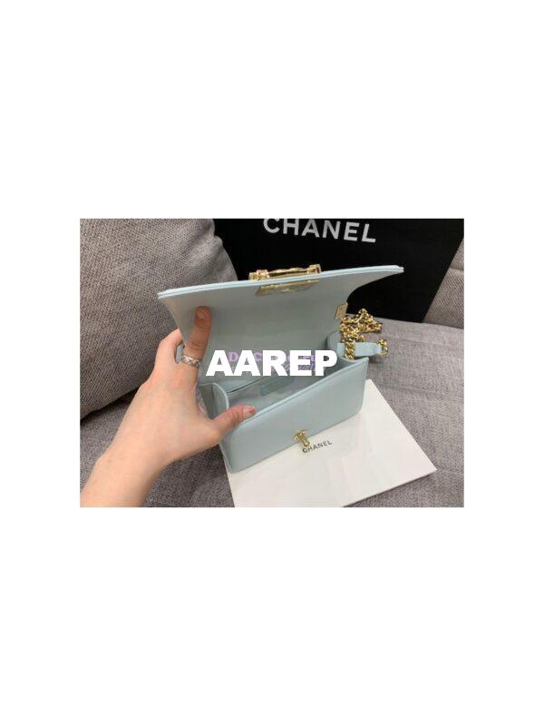 Replica Chanel Small Boy in Chevron Grained Calfskin with Shining Hardware 67085 Light Blue 10