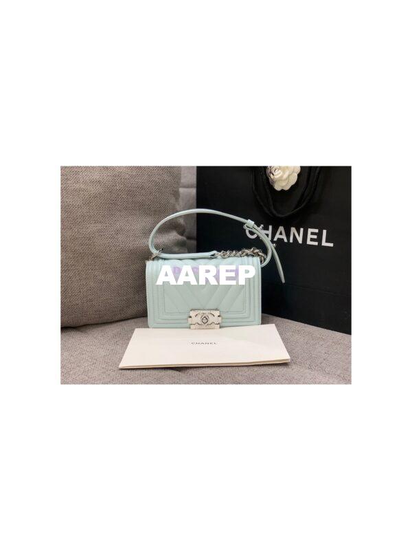 Replica Chanel Small Boy in Chevron Grained Calfskin with Shining Hardware 67085 Light Blue 12