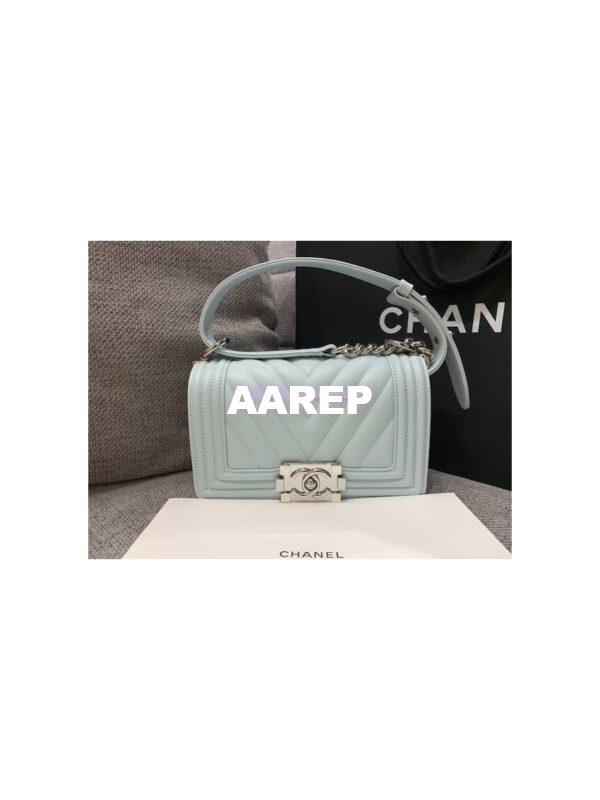 Replica Chanel Small Boy in Chevron Grained Calfskin with Shining Hardware 67085 Light Blue 13