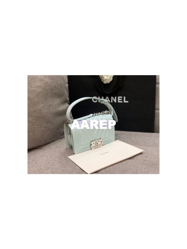 Replica Chanel Small Boy in Chevron Grained Calfskin with Shining Hardware 67085 Light Blue 14
