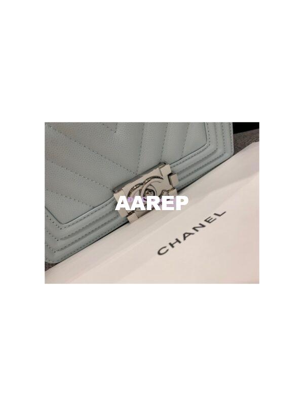Replica Chanel Small Boy in Chevron Grained Calfskin with Shining Hardware 67085 Light Blue 15