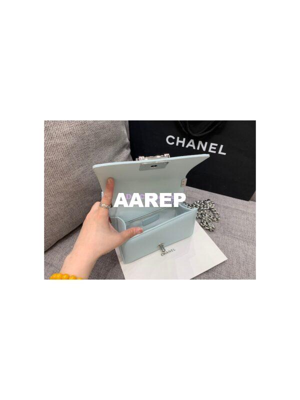 Replica Chanel Small Boy in Chevron Grained Calfskin with Shining Hardware 67085 Light Blue 18