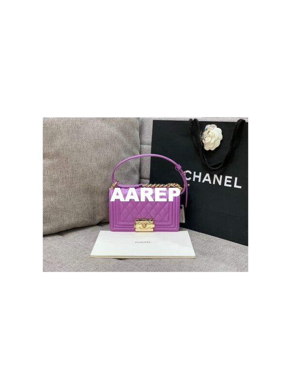 Replica Chanel Small Boy Handbag in Grained Calfskin with Shining Gold Hardware 67085 Purple 3