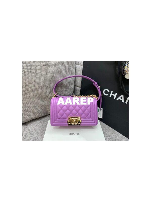Replica Chanel Small Boy Handbag in Grained Calfskin with Shining Gold Hardware 67085 Purple 4