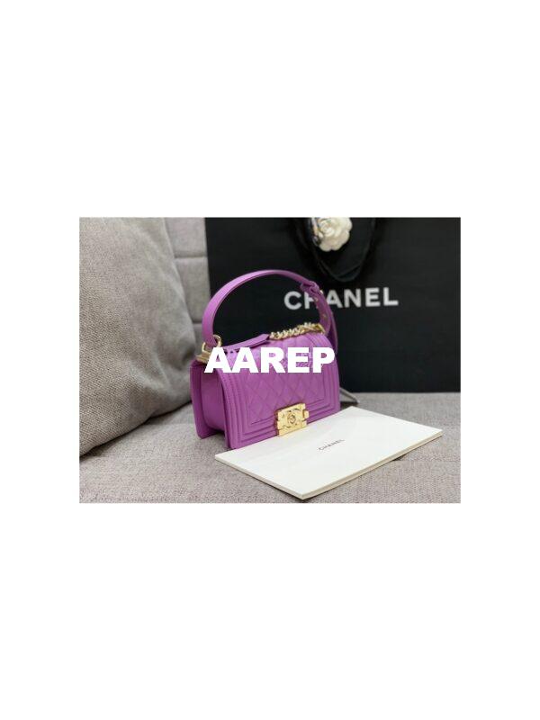 Replica Chanel Small Boy Handbag in Grained Calfskin with Shining Gold Hardware 67085 Purple 5