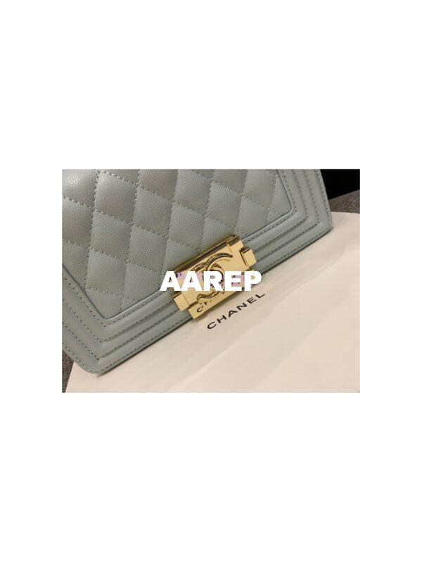 Replica Chanel Small Boy Handbag in Grained Calfskin with Shining Gold Hardware 67085 Light Blue 4