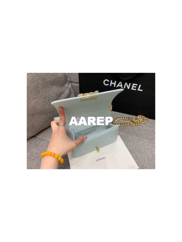 Replica Chanel Small Boy Handbag in Grained Calfskin with Shining Gold Hardware 67085 Light Blue 7