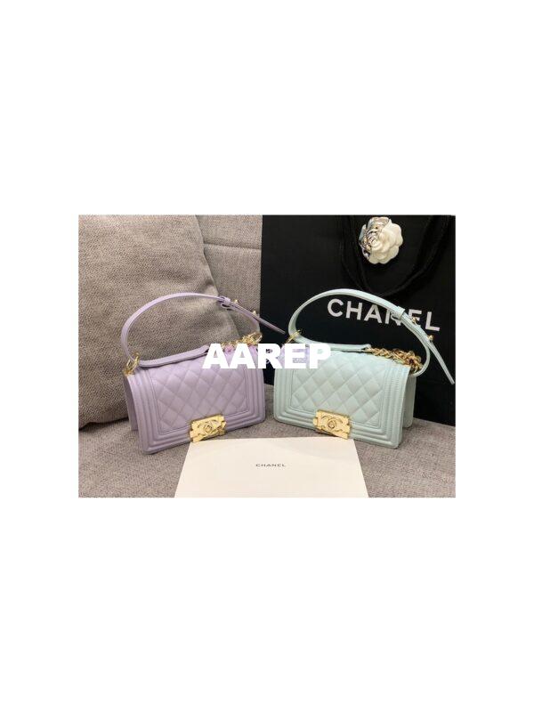 Replica Chanel Small Boy Handbag in Grained Calfskin with Shining Gold Hardware 67085 Light Purple
