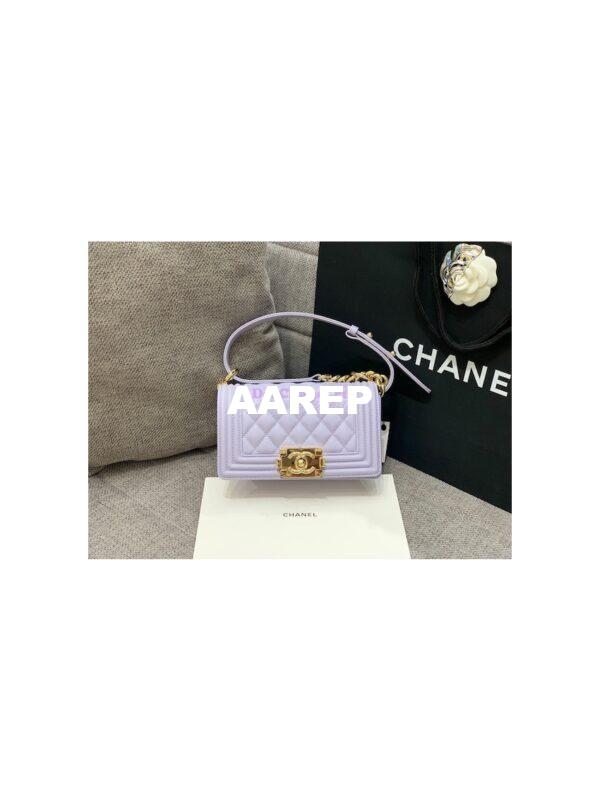 Replica Chanel Small Boy Handbag in Grained Calfskin with Shining Gold Hardware 67085 Light Purple 2