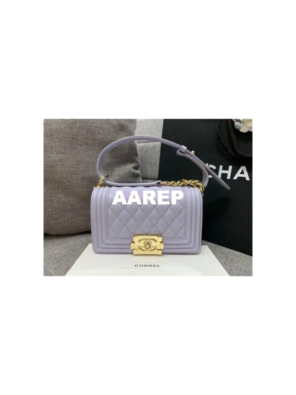Replica Chanel Small Boy Handbag in Grained Calfskin with Shining Gold Hardware 67085 Light Purple 3