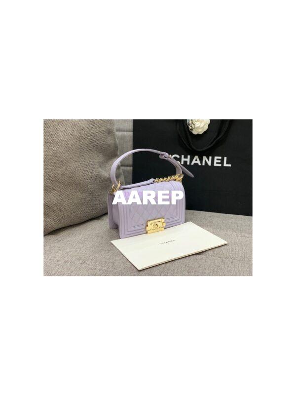 Replica Chanel Small Boy Handbag in Grained Calfskin with Shining Gold Hardware 67085 Light Purple 4