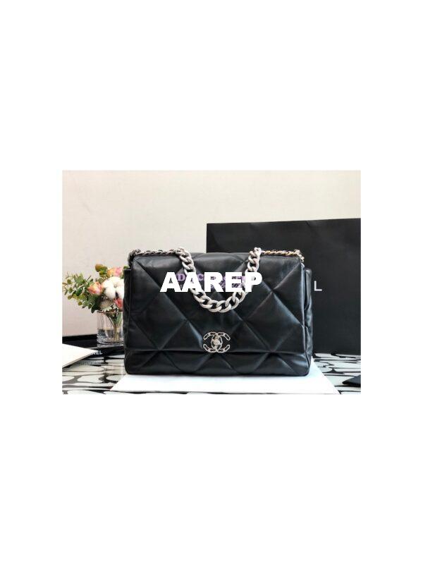 Replica Chanel 19 Maxi Flap Bag AS1162 Lambskin Black Silver Hardware