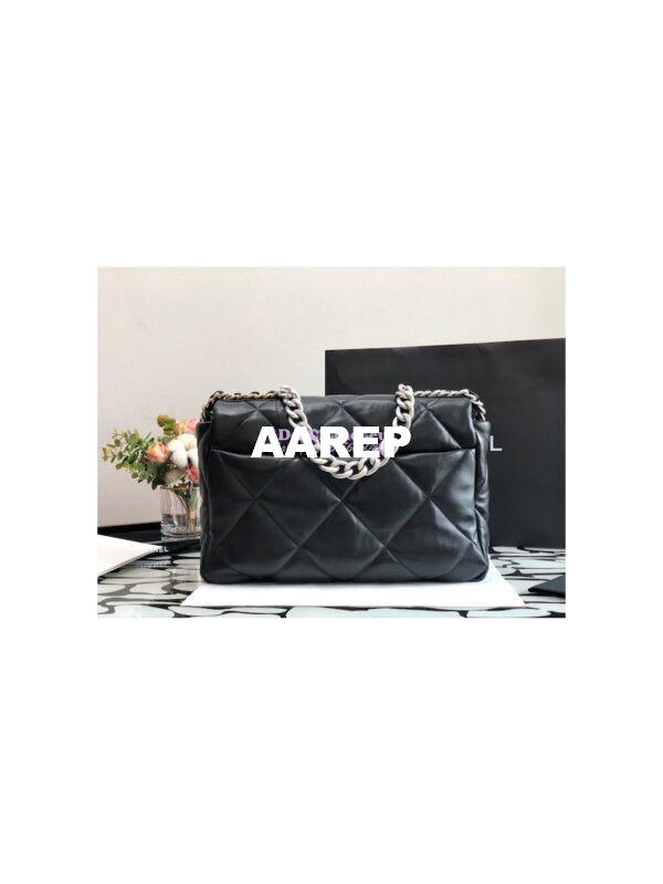 Replica Chanel 19 Maxi Flap Bag AS1162 Lambskin Black Silver Hardware 6