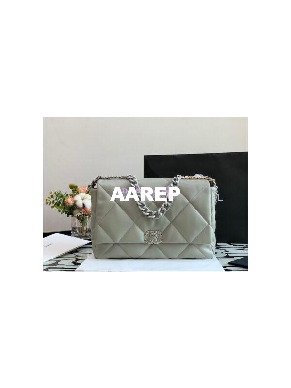 Replica Chanel 19 Maxi Flap Bag AS1162 Lambskin Grey Silver Hardware 3