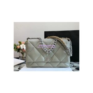 Replica Chanel 19 Maxi Flap Bag AS1162 Lambskin Grey Silver Hardware 2