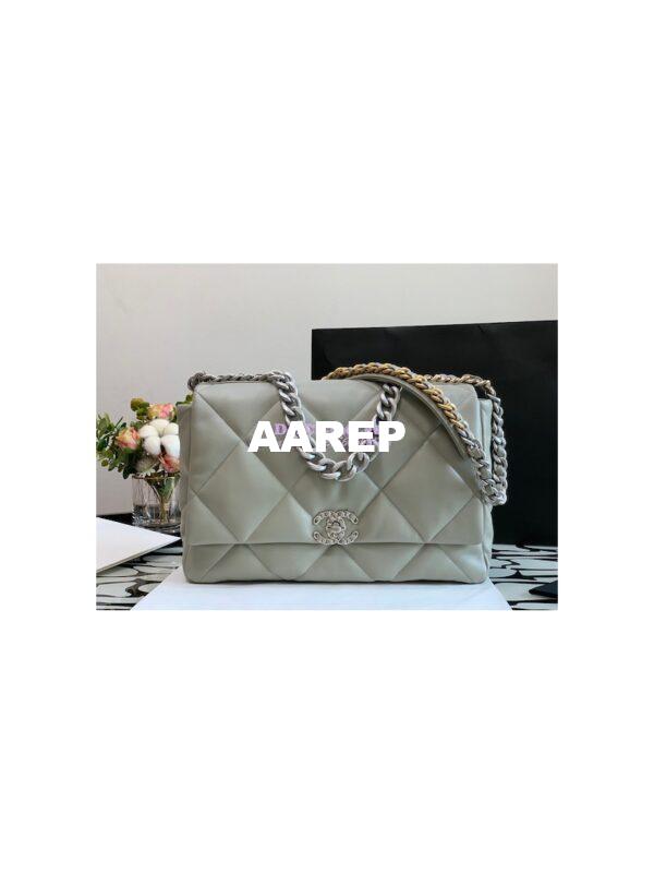 Replica Chanel 19 Maxi Flap Bag AS1162 Lambskin Grey Silver Hardware 4
