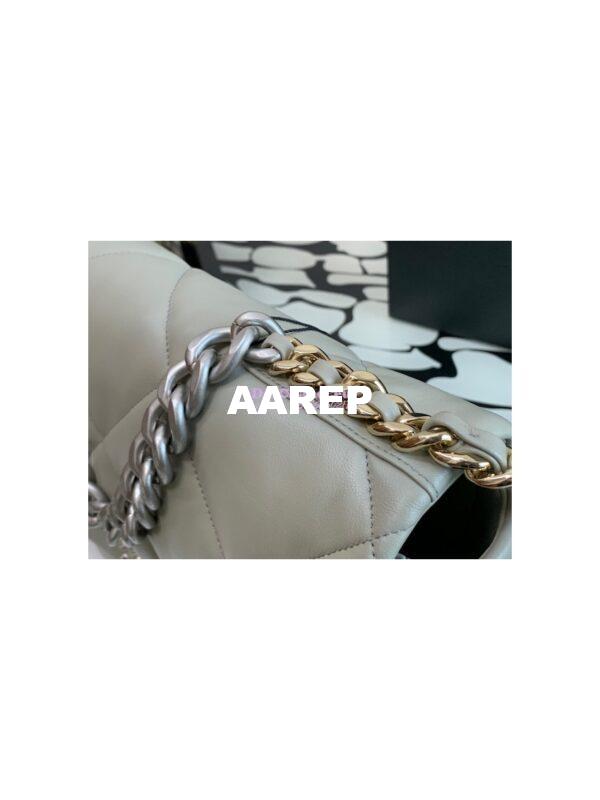 Replica Chanel 19 Maxi Flap Bag AS1162 Lambskin Grey Silver Hardware 6