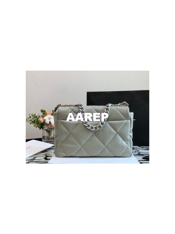 Replica Chanel 19 Maxi Flap Bag AS1162 Lambskin Grey Silver Hardware 9