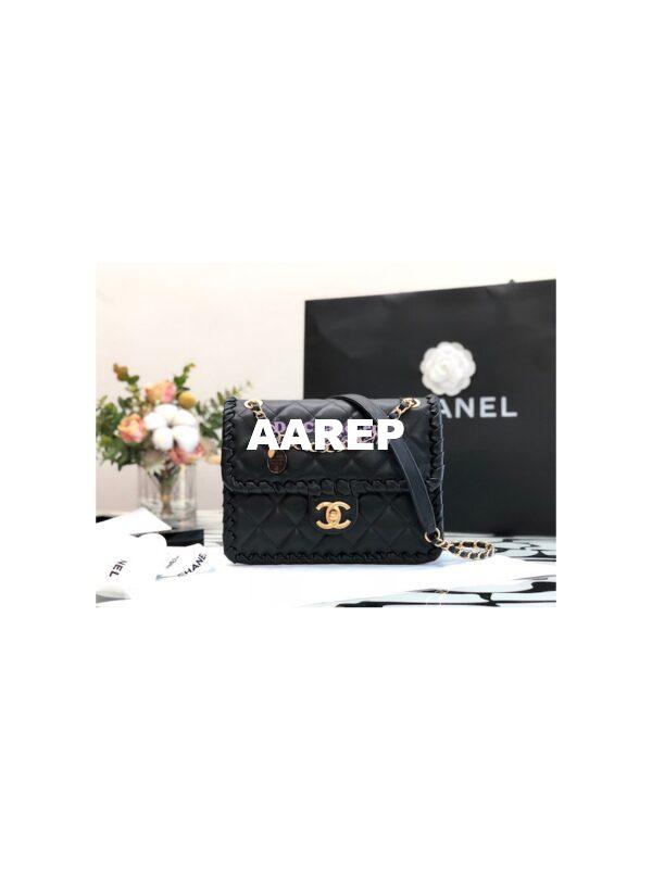Replica Chanel Lambskin Braided Flap Bag as2496 Black 2
