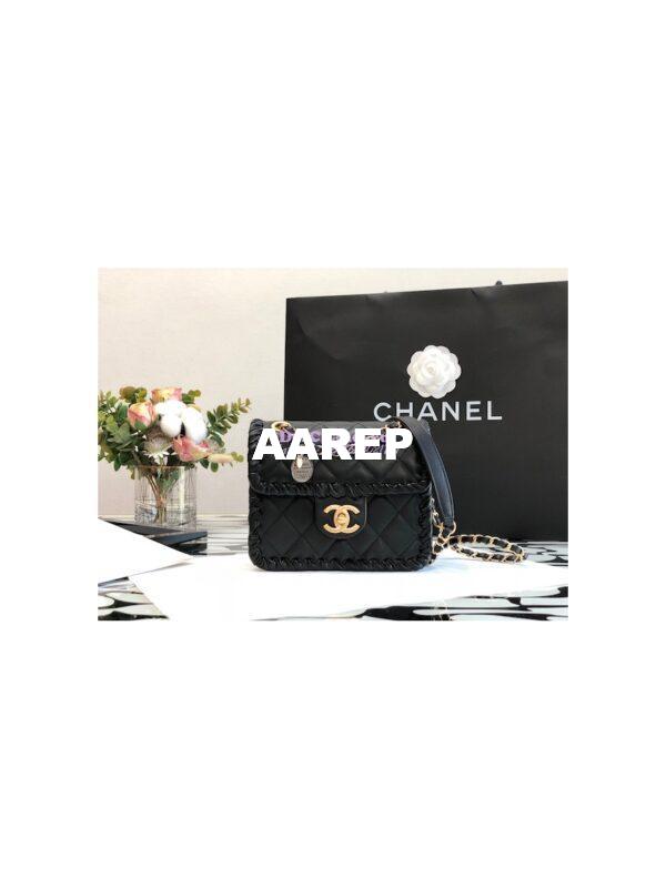 Replica Chanel Lambskin Braided Mini Flap Bag AS2495 Black