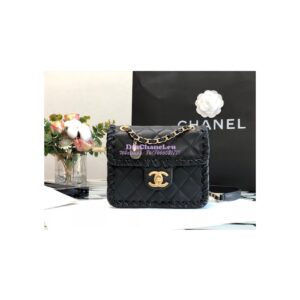 Replica Chanel Lambskin Braided Mini Flap Bag AS2495 Black 2