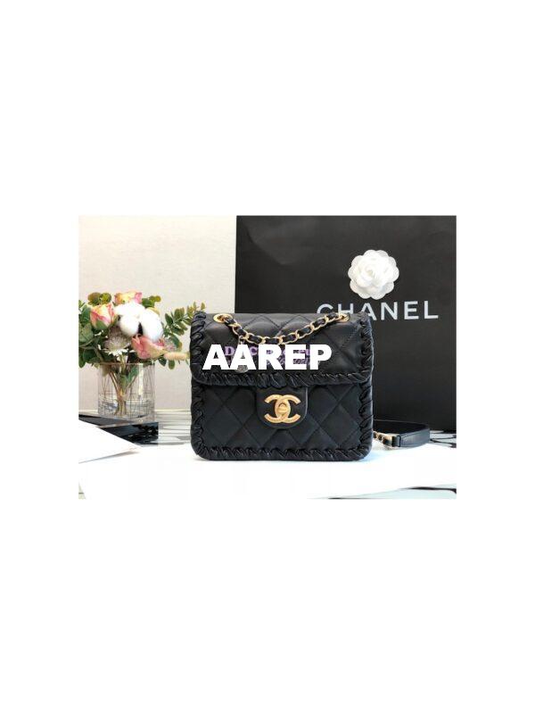 Replica Chanel Lambskin Braided Mini Flap Bag AS2495 Black 2