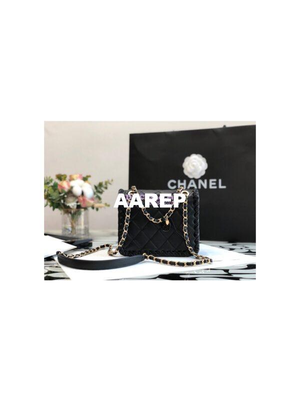 Replica Chanel Lambskin Braided Mini Flap Bag AS2495 Black 9