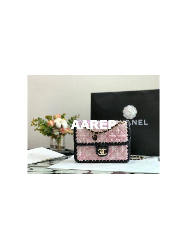 Replica Chanel Tweed Braided Flap Bag AS2496 Pink 3