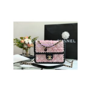 Replica Chanel Tweed Braided Flap Bag AS2496 Pink 2