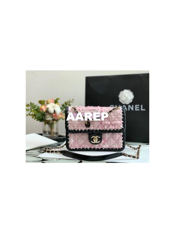 Replica Chanel Tweed Braided Flap Bag AS2496 Pink 4