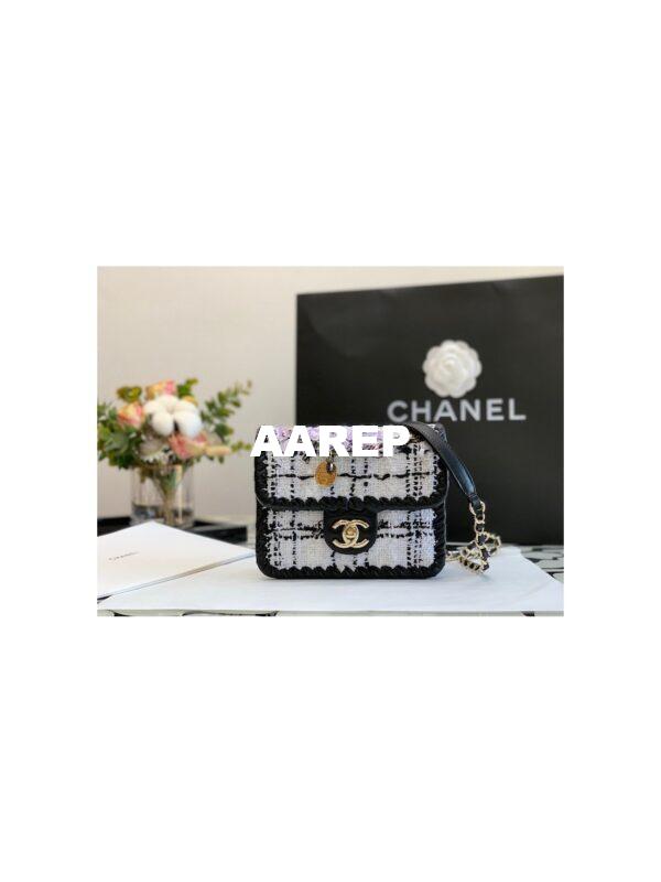 Replica Chanel Tweed Braided Mini Flap Bag AS2495 Gray 4