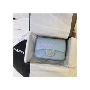 Replica Chanel Mini Flap Bag in Lambskin with Enamel CC AS3113 Light Blue
