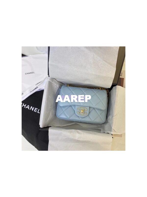 Replica Chanel Mini Flap Bag in Lambskin with Enamel CC AS3113 Light Blue 3