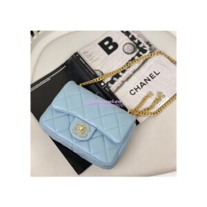 Replica Chanel Mini Flap Bag in Lambskin with Enamel CC AS3113 Light Blue 2