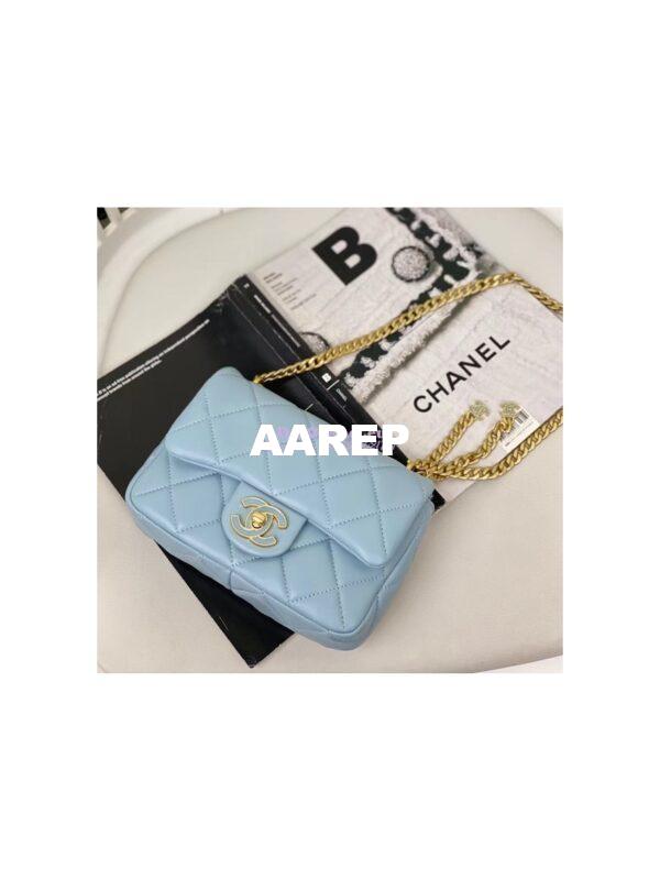 Replica Chanel Mini Flap Bag in Lambskin with Enamel CC AS3113 Light Blue 4