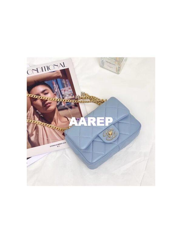 Replica Chanel Mini Flap Bag in Lambskin with Enamel CC AS3113 Light Blue 6