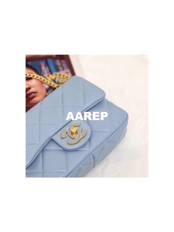 Replica Chanel Mini Flap Bag in Lambskin with Enamel CC AS3113 Light Blue 7
