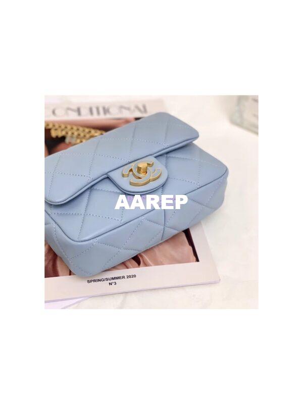 Replica Chanel Mini Flap Bag in Lambskin with Enamel CC AS3113 Light Blue 8