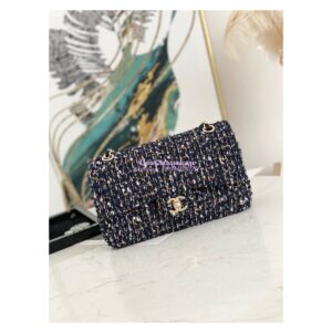 Replica Chanel Tweed Medium Classic Double Flap CF Bag Navy Blue & Multicolor A69901
